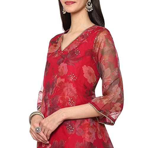 BIBA Polyester Women Printed Relaxed Salwar Kurta Dupatta(Skdphool Ph8200_Meganta_38),Magenta