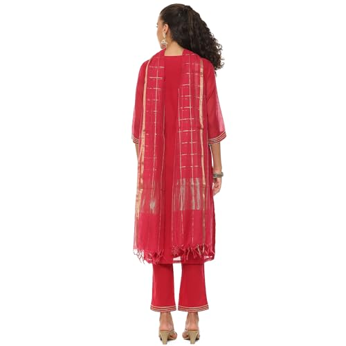 BIBA Women Polycotton EMBROIDRED Straight SALWAR KURTA DUPATTA(SKDASSORTED8907_FUCHSIA_36)