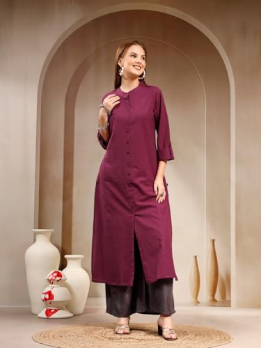 Pistaa's Women's Cotton Solid Readymade Salwar Suit Set (Wine, X-Large)