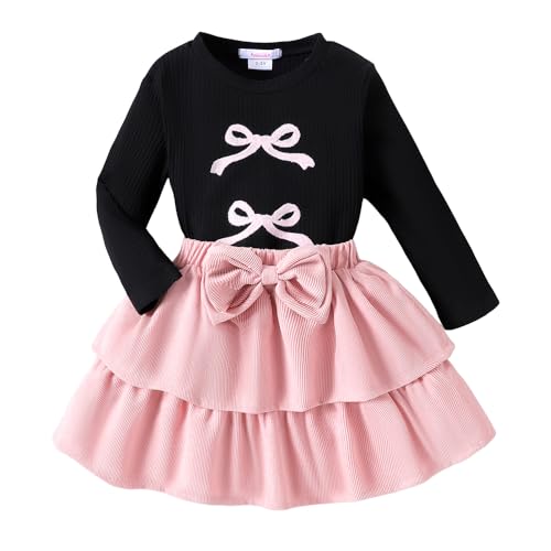 Hopscotch Girls Full Sleeves Black 2-Pc Bow Applique Blouse & Skirt For Ages (2-3 Years)