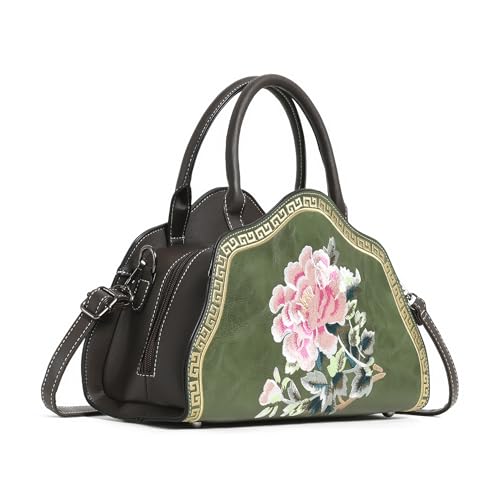EXOTIC Premium® Retro Elegance Vintage Embroidery Sling Bag Women (GREEN)