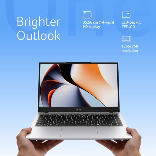 Acer Smartchoice Aspire One, AMD Ryzen 5-40,Office 2024 + M365 Basic, 8GB LPDDR5 RAM/ 512GB SSD, 14.0"/35.56cm WXGA Display, Win 11 Home, Pure Silver, 1.48KG, A114-43, Thin and Light Laptop