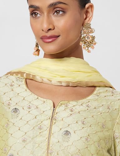 BIBA Women's Synthetic a line Salwar Suit Set (SKD651842_Lemon Yellow_2XL (42))