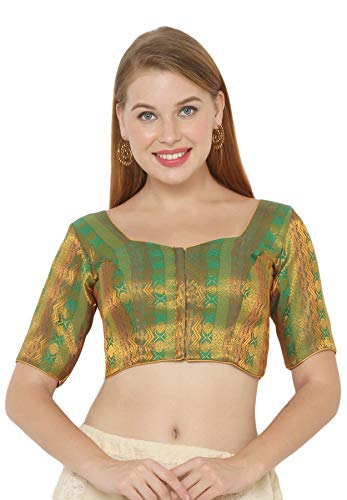 SALWAR STUDIO S Women's Green Jacquard Readymade Saree Blouse-SSB2964-GREN