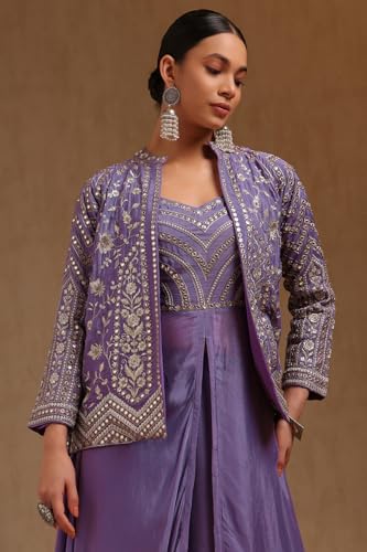 Soch Womens Purple Chinon Embroidered Co-Ord Set With Mirror Work