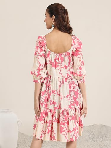 Libas Womens Printed Cotton A-Line Dress for Women Coral