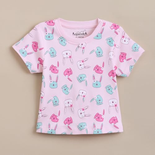 Hopscotch Baby Girls Animal Print Short Sleeves Multicolor Tees For Ages (6-9 Months)