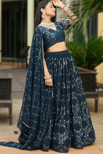 KRUNAL ENTERPRISE Embellished Semi-Stitched Lehenga Choli, Cerulean