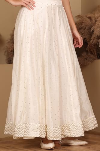 W for Woman White Embroidered Flared Skirt (Size: S)-24AUW50501-400768