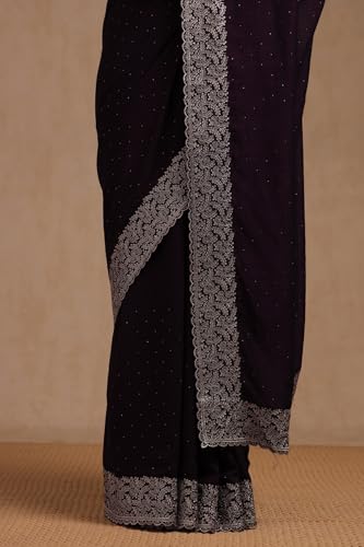 Soch Womens Purple Fendy Chiffon Embellished Saree With Stone Work