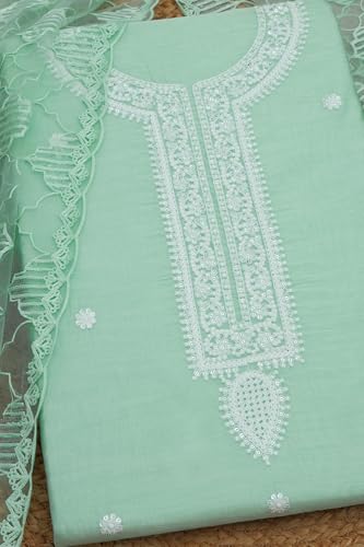 Soch Womens Turquoise Blue Chanderi Embroidered Unstitch Dress Material With Thread Work