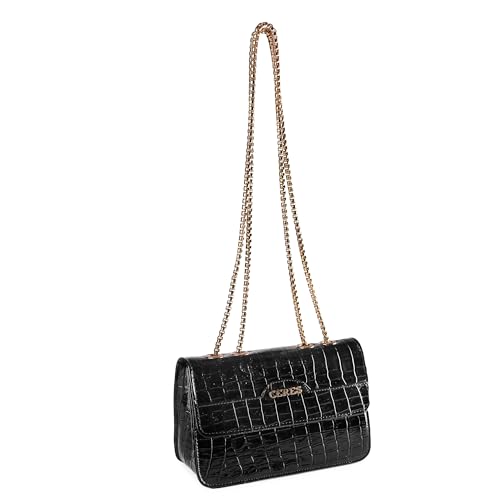 Ceres Clutch Chain Shoulder Bag for Women, Crossbody Handbag with Zipper and Strap, Black