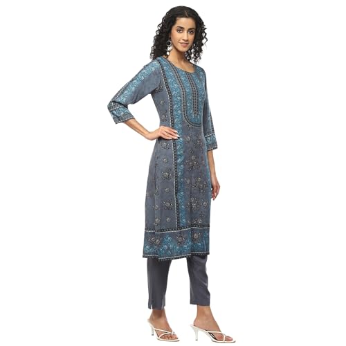 BIBA Women Rayon Printed Suit Set (Blue)