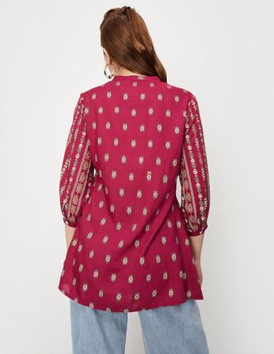 Max Women Printed Tie-Up Neck Tunic (INDIE33006WINE)_XXL