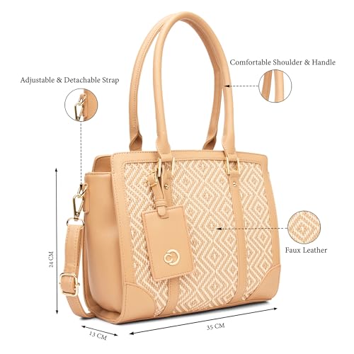 Caprese Wind Large Satchel Handbag for Women | Woven Texture Faux Leather | Stylish Shoulder Bag with Adjustable & Detachable Strap | Spacious Office & Casual Purse with Zipper Closure (Mocha Mousse)