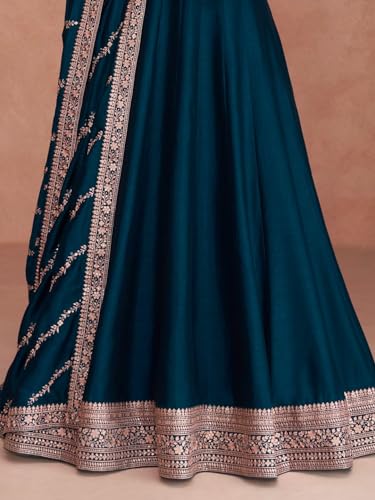 Omkar Textile's Anarkali Gown with Dupatta Set for Women, Chinon Fabric || Ethnic Gown (in, Alpha, XL, Regular, Teal Blue (Rama))