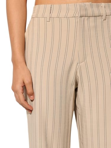 ONLY Women's Straight Fit Mid-Rise Beige Pants