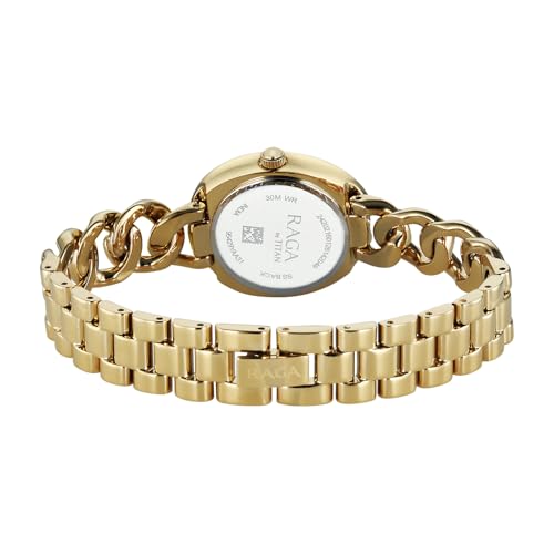 Titan Raga Spotlight with Quartz Analog Blue Dial Gold Brass Strap Watch for Women - 95429YM01