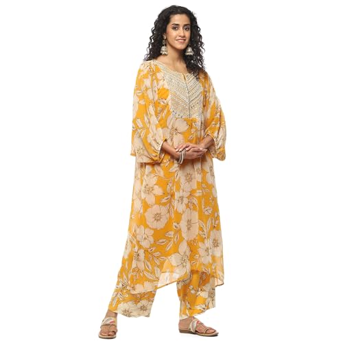 BIBA Women Polyester Printed Suit Set (Yellow)