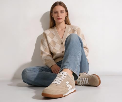 LOUIS STITCH Women’s Beige Casual Lightweight Sneakers | Ortholite Cushioned Comfort | Dual-Color TPR Sole | Lightweight & Comfortable Casual Lace-Up Shoes | LSD-SNK-NBL-BG | UK-5
