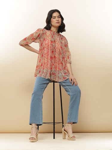 Label RITU KUMAR Red Botanic Print Top with Inner