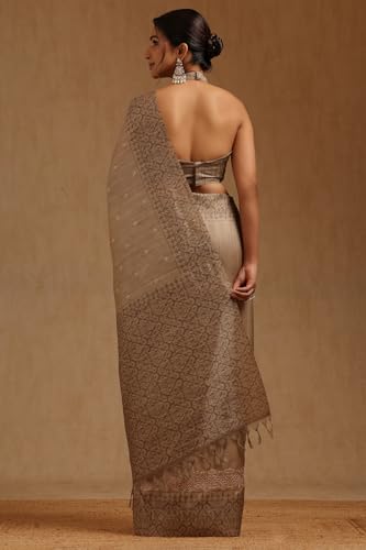 Soch Womens Earth Tussar Embroidered Saree