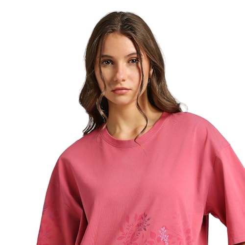 Pepe Jeans Women's Floral Oversized Fit T-Shirt (PL505909_English Rose Pink