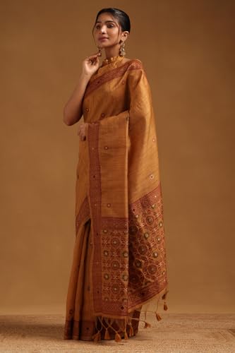 Soch Womens Rust Chanderi Woven Design Saree