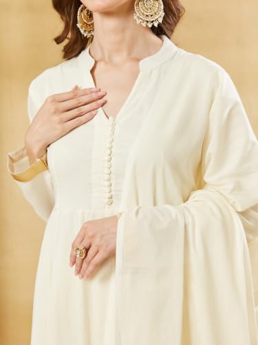 Divena White Cotton Hand Block Anarkali Kurta Sets with Dupatta