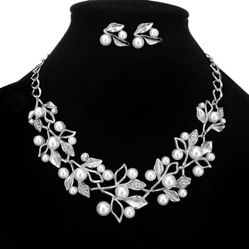 Peora Silver Plated Peal Leaf Nature Inspired Necklace Earring Set for Women & Girls