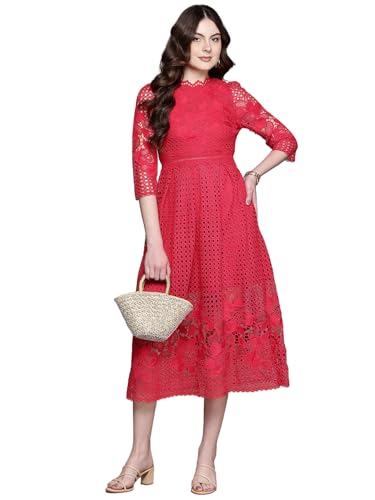 Label RITU KUMAR Red Marin Round Neck Long Dress