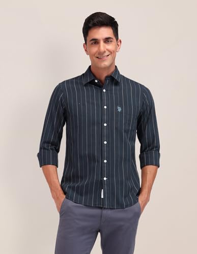 U.S. POLO ASSN. Tailored Fit Pure Cotton Shirt (USSHTFX0618_Navy_44)