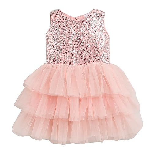 Hopscotch Girls Knee Length Party Dresses in Peach Color For Ages (4-5 Years)