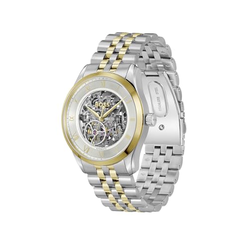 BOSS Principle Skeleton Mech-Automatic Silver White Round Dial Men's Watch|Two Tone Stainless Steel Material|Silver Color Band - 1514237