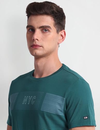 Arrow Brand Print Cotton T-Shirt (ASAEOTS5104_Green_M)