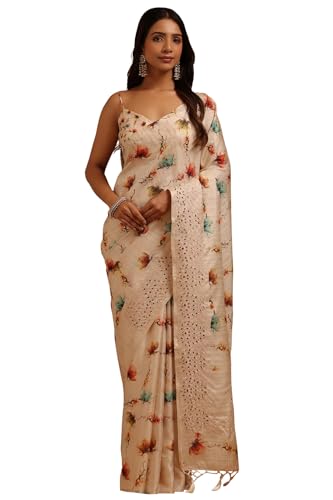 Soch Womens Cream Tussar Floral Printed Saree