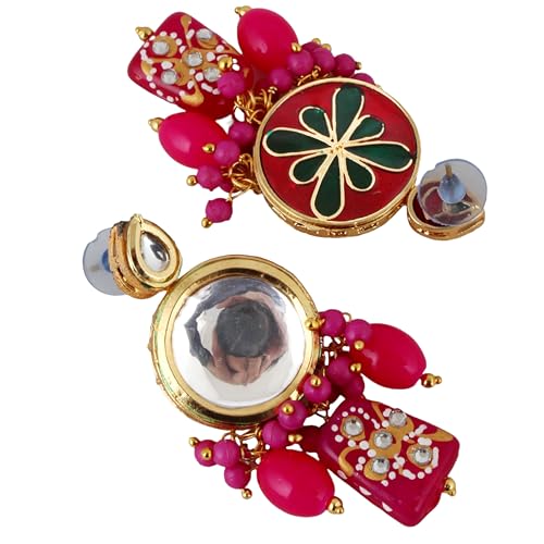 Lucky Jewellery 18K Gold-Plated Back Meenakari Kundan Choker Necklace with Earrings | Elegant Magenta Color Necklace Jewelry Set for Women & Girls (1565-J5SK-1630-R)