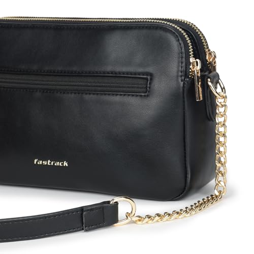 Fastrack StitchPlay Sling | Quilted Faux-Leather Women’s Handbag | Crossbody with 3 Compartments & Metal Strap | Sling for Everyday Carry