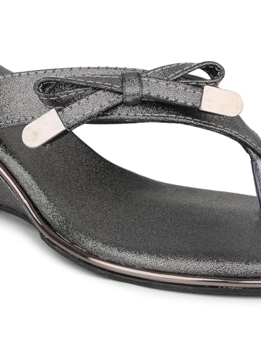 Inc.5 Women Pewter Embellished Open Toe Wedges With Bows