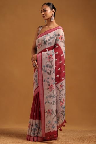 Soch Womens Onion Pink Linen Botanical Saree