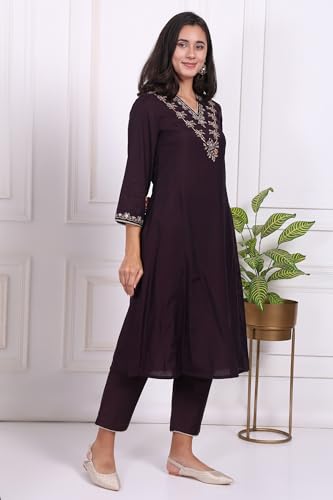 W for Woman Purple Embroidered Straight Kurta, Pants and Dupatta Set - (WS13238-224189-XL)