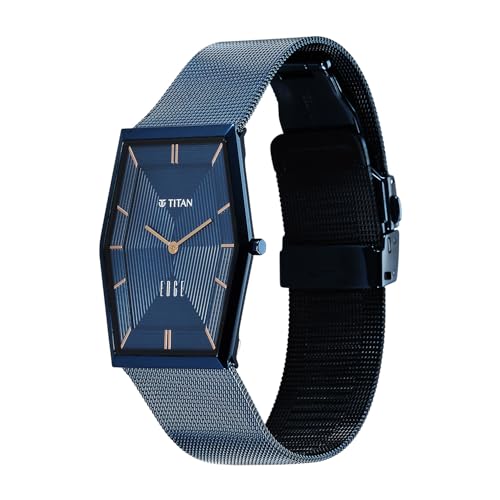 Titan Edge Whimsey Quartz Analog with Blue Dial Blue Stainless Steel Strap Watch for Men - 10056QM02