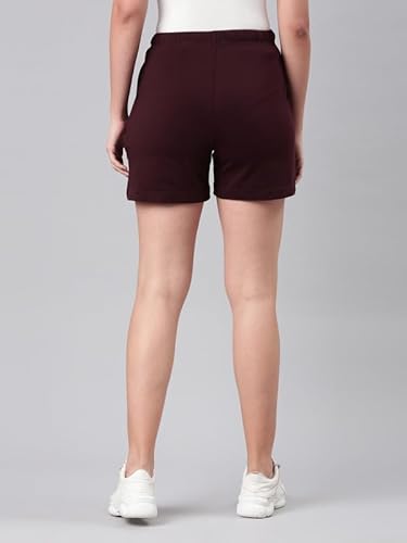 GO COLORS Women Solid Dark Wine Mid Rise Casual Shorts