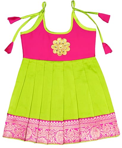 AMIRTHA FASHION Baby Girl's Cotton Silk Readymade Lehenga Choli Pattu Pavadai (Pink, 0-6 Months)