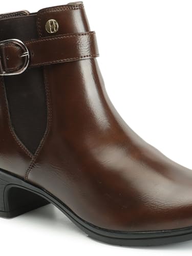 Elle Women's Fashionable Buckle Boots Colour-Brown, Size-UK 4