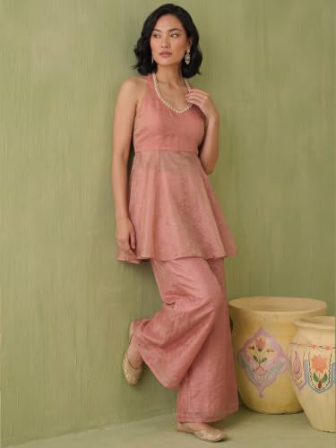 Varanga womens Dusty Rose Halter Peplum Palazzo Set