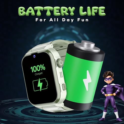 PunnkFunnk Safeguard 5G/4G Kids Smart Watch with SIM Calling, GPS Tracker, Video Call, SOS Alerts, Face Unlock, Games, IP67, 800mAh Battery, Voice Chat, Maps(Olive Green)