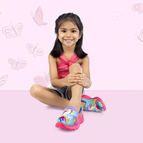 KazarMax Kids Girls Pink Starry Unicorn Printed Slip On Shoes/Sneakers - 12 Kids UK