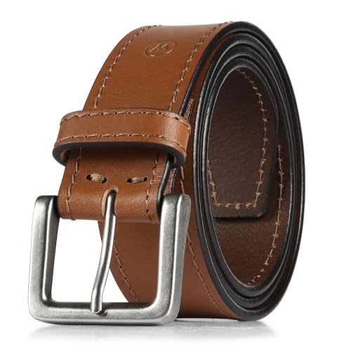 Wrangler Men’s Leather Belt, Country Casual Every Day Belt for Jeans, Light Brown, 34 (waist 31-32)