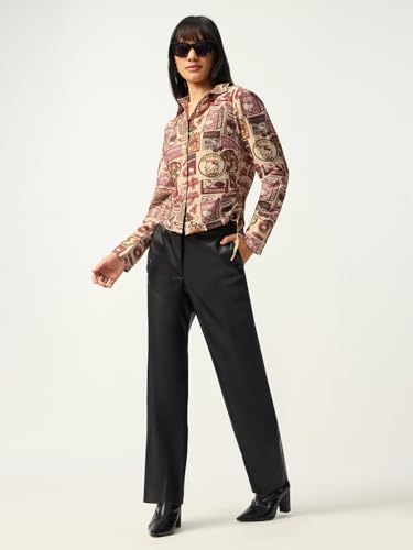 The Souled Store Hello Kitty: Delish Women and Girls Full Sleeves Spread Collar Beige Graphic Printed Viscose Polyamide Slim Fit Lightweight Winter-Ready Shirt for Casual Wear